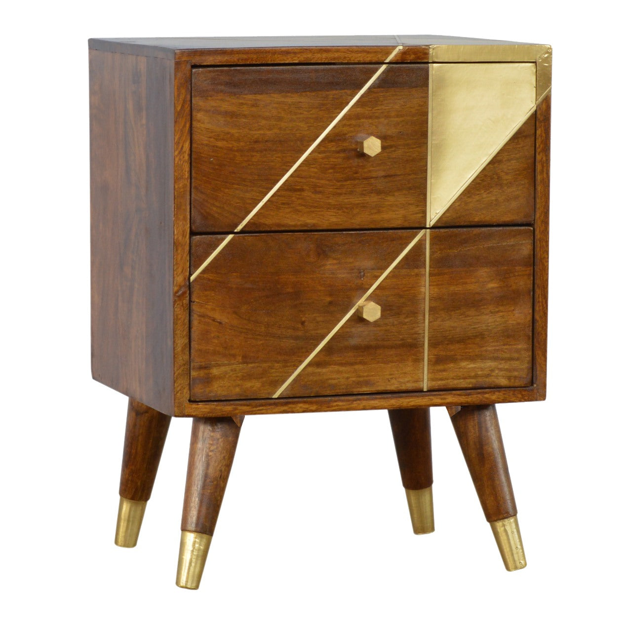 Spoleto Gold Geometric Chestnut Mango Wood Bedside Table