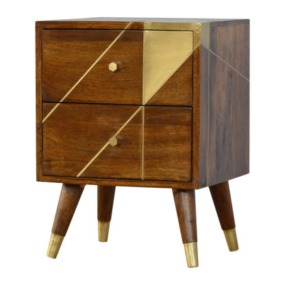 Spoleto Gold Geometric Chestnut Mango Wood Bedside Table