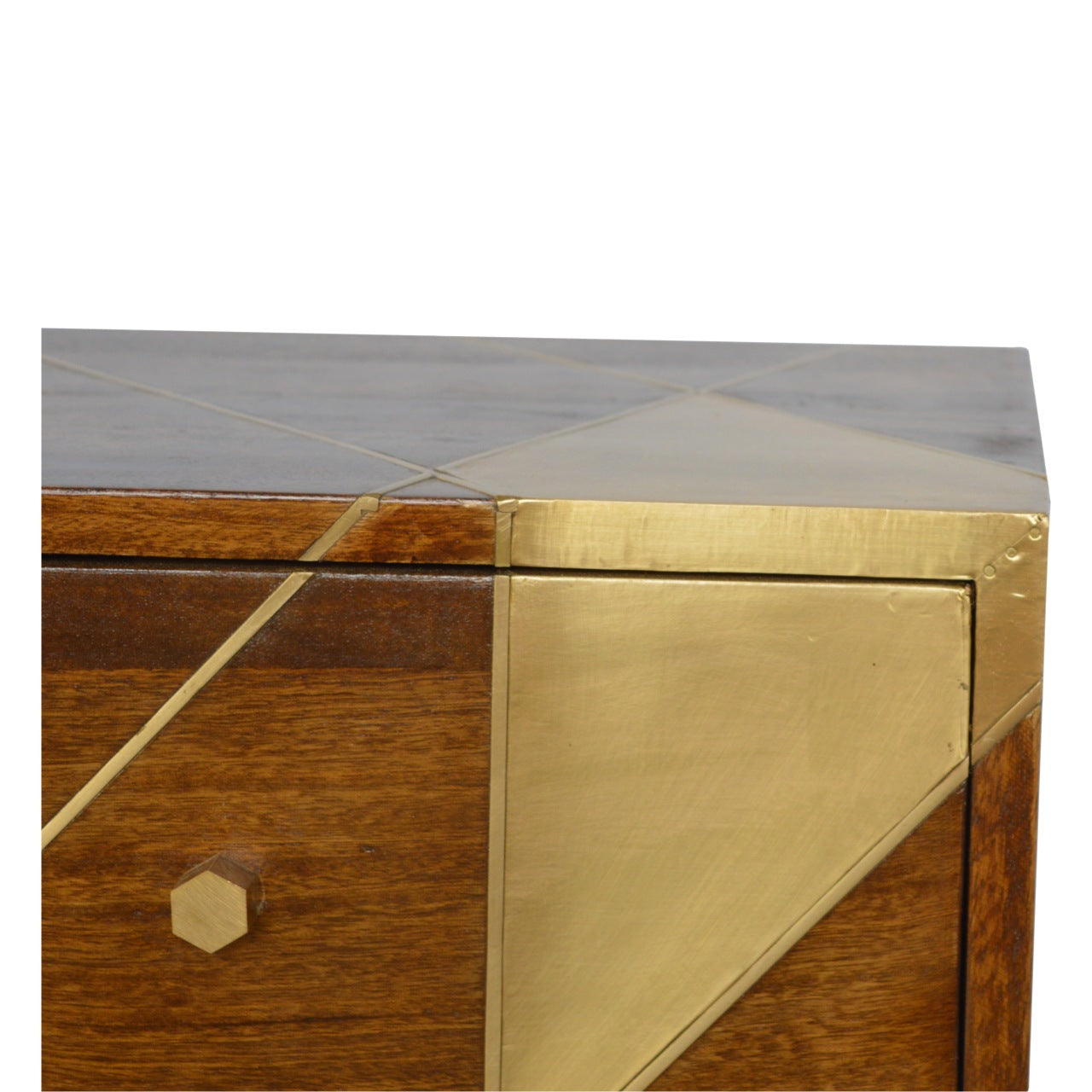Spoleto Gold Geometric Chestnut Mango Wood Bedside Table