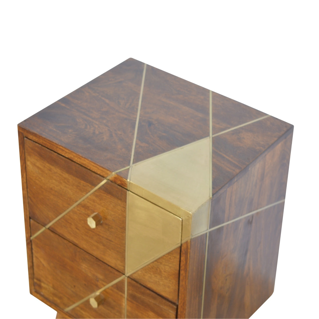 Spoleto Gold Geometric Chestnut Mango Wood Bedside Table