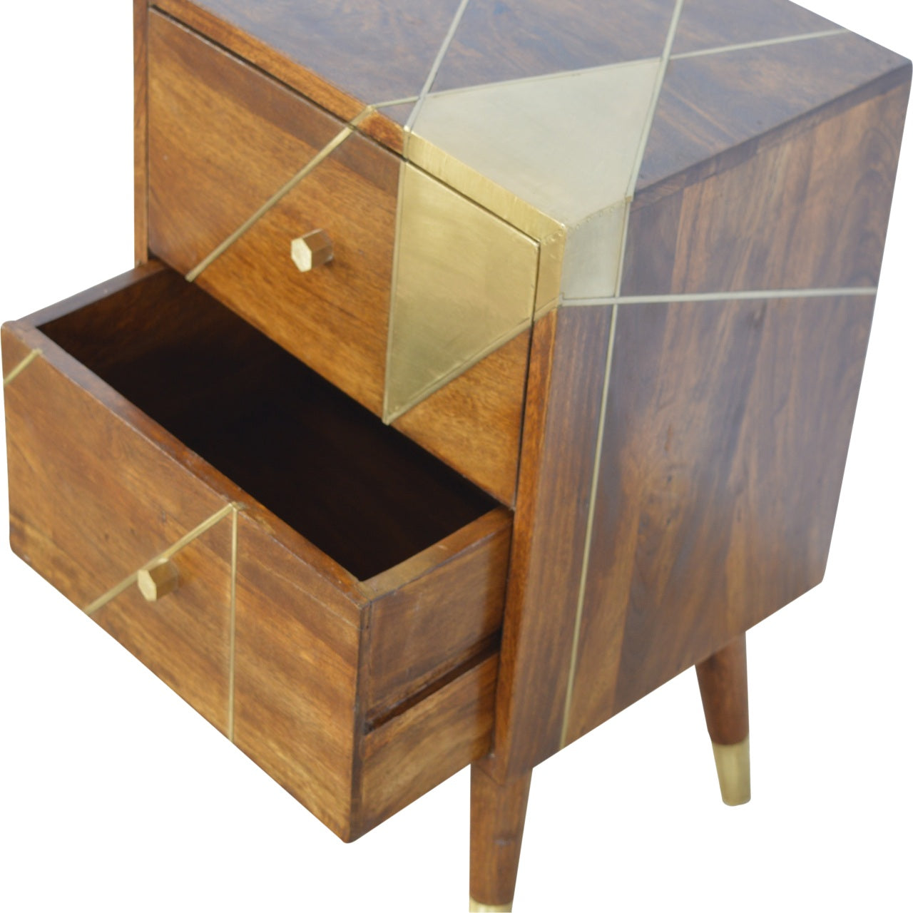 Spoleto Gold Geometric Chestnut Mango Wood Bedside Table