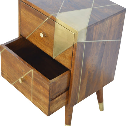 Spoleto Gold Geometric Chestnut Mango Wood Bedside Table