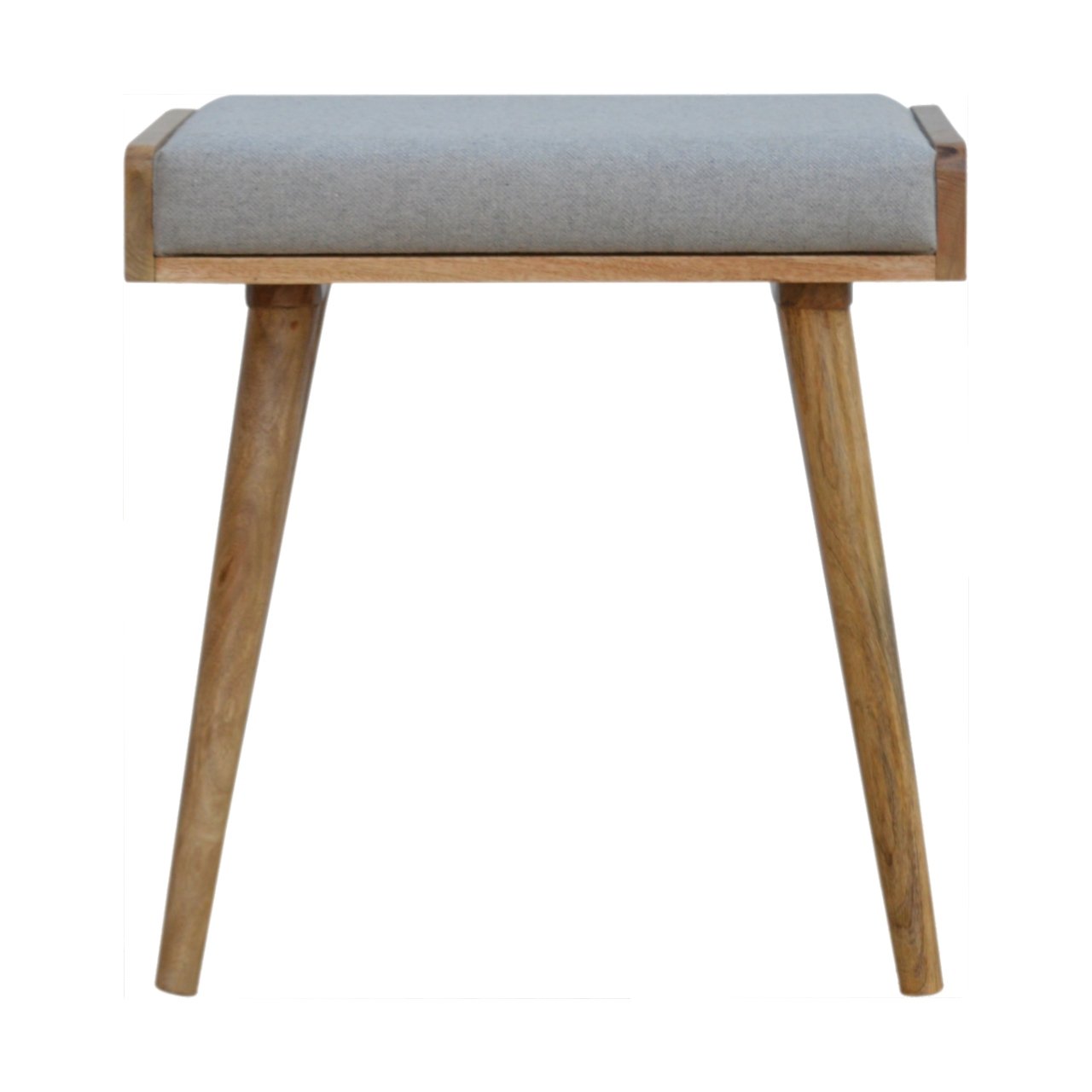 Modena Grey Tweed and Mango Wood Tray Style Footstool
