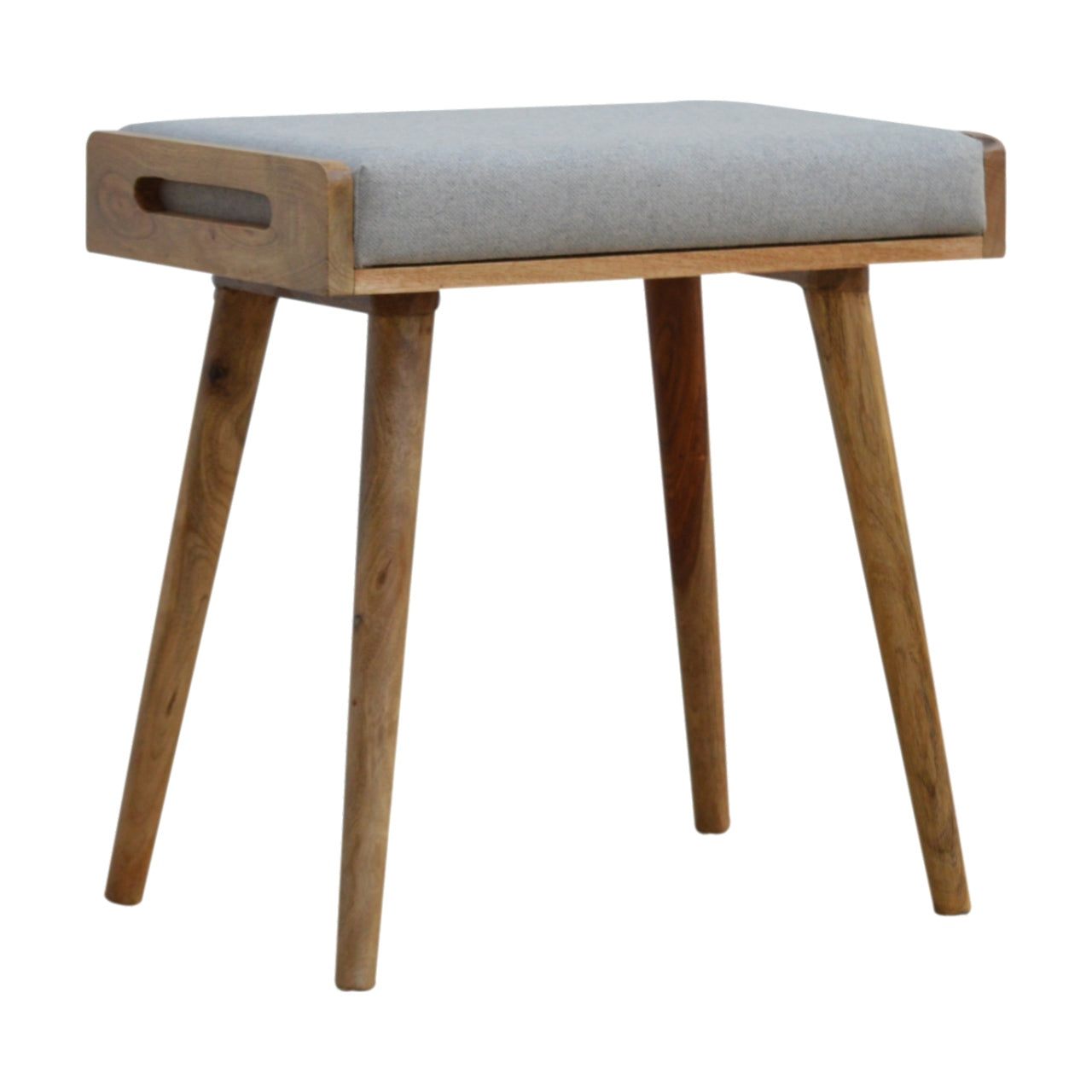 Modena Grey Tweed and Mango Wood Tray Style Footstool
