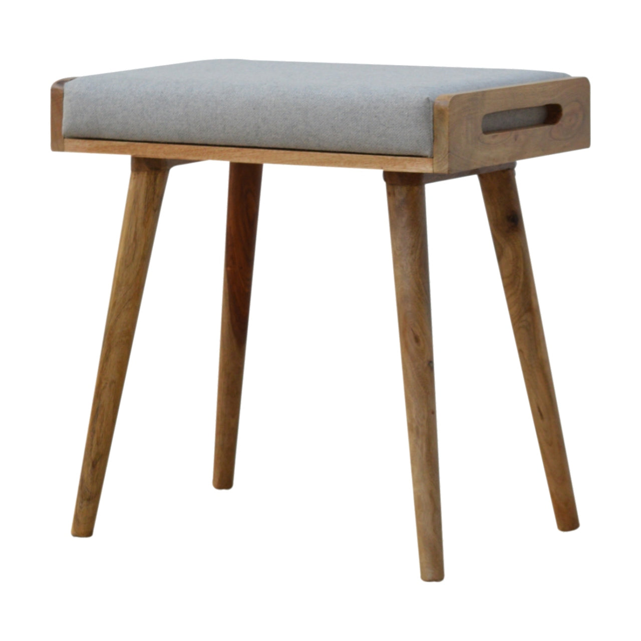 Modena Grey Tweed and Mango Wood Tray Style Footstool
