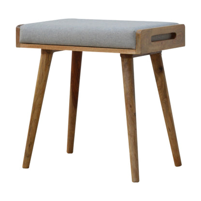 Modena Grey Tweed and Mango Wood Tray Style Footstool