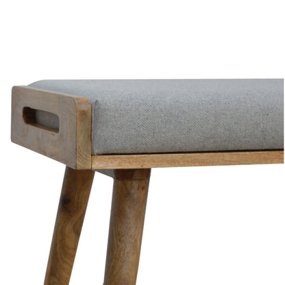 Modena Grey Tweed and Mango Wood Tray Style Footstool