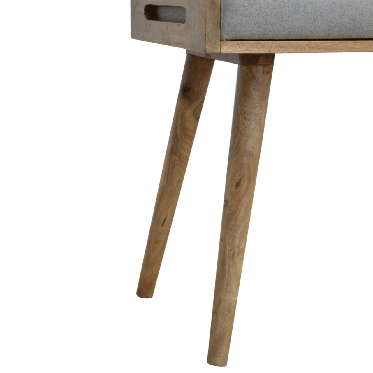 Modena Grey Tweed and Mango Wood Tray Style Footstool