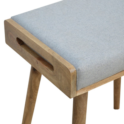 Modena Grey Tweed and Mango Wood Tray Style Footstool