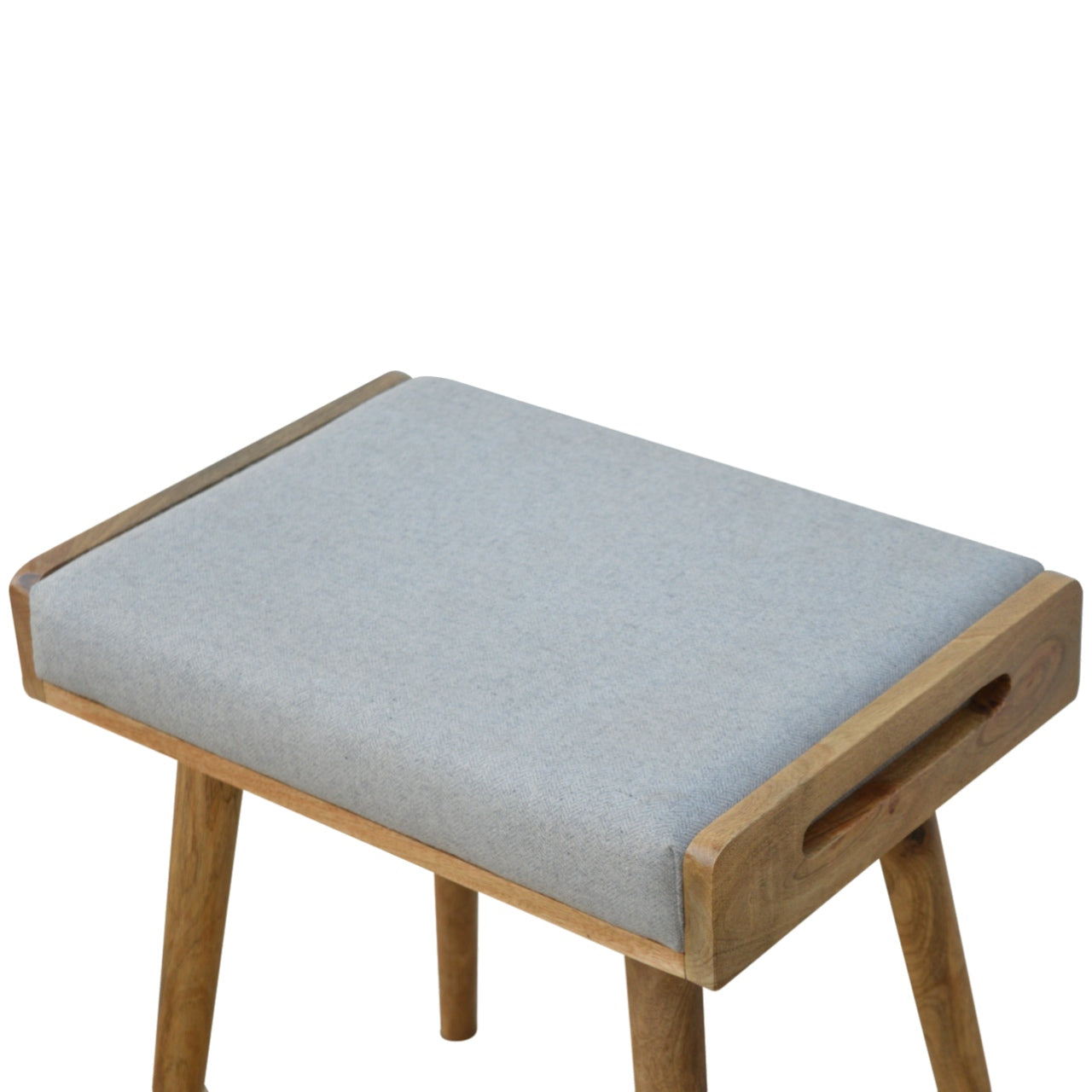 Modena Grey Tweed and Mango Wood Tray Style Footstool