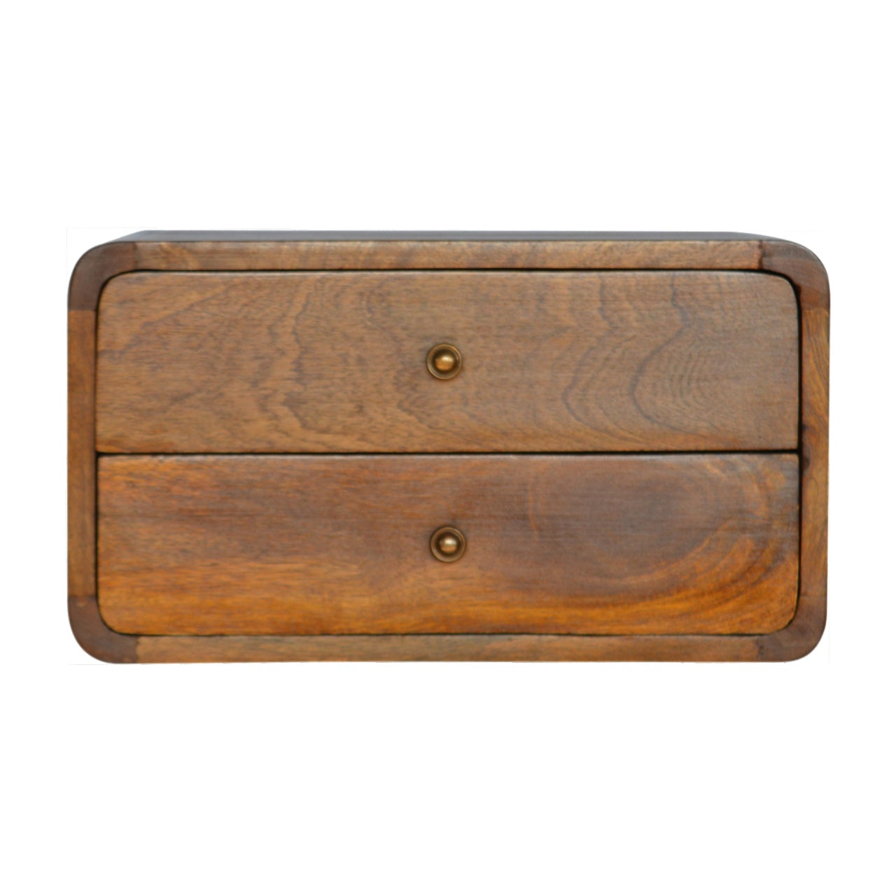 Monforte Floating Curved Chestnut Mango Wood Bedside Table 2 Drawers