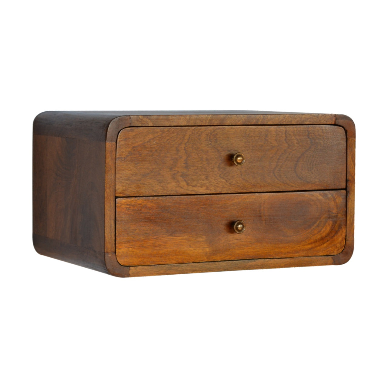 Monforte Floating Curved Chestnut Mango Wood Bedside Table 2 Drawers