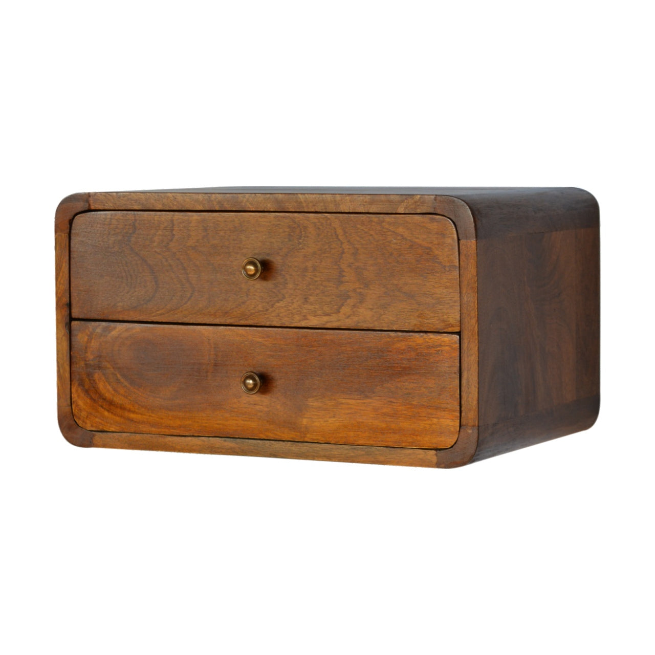 Monforte Floating Curved Chestnut Mango Wood Bedside Table 2 Drawers