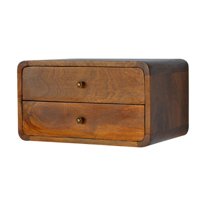 Monforte Floating Curved Chestnut Mango Wood Bedside Table 2 Drawers