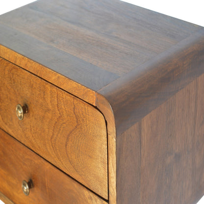 Monforte Floating Curved Chestnut Mango Wood Bedside Table 2 Drawers