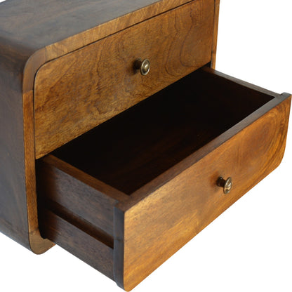 Monforte Floating Curved Chestnut Mango Wood Bedside Table 2 Drawers