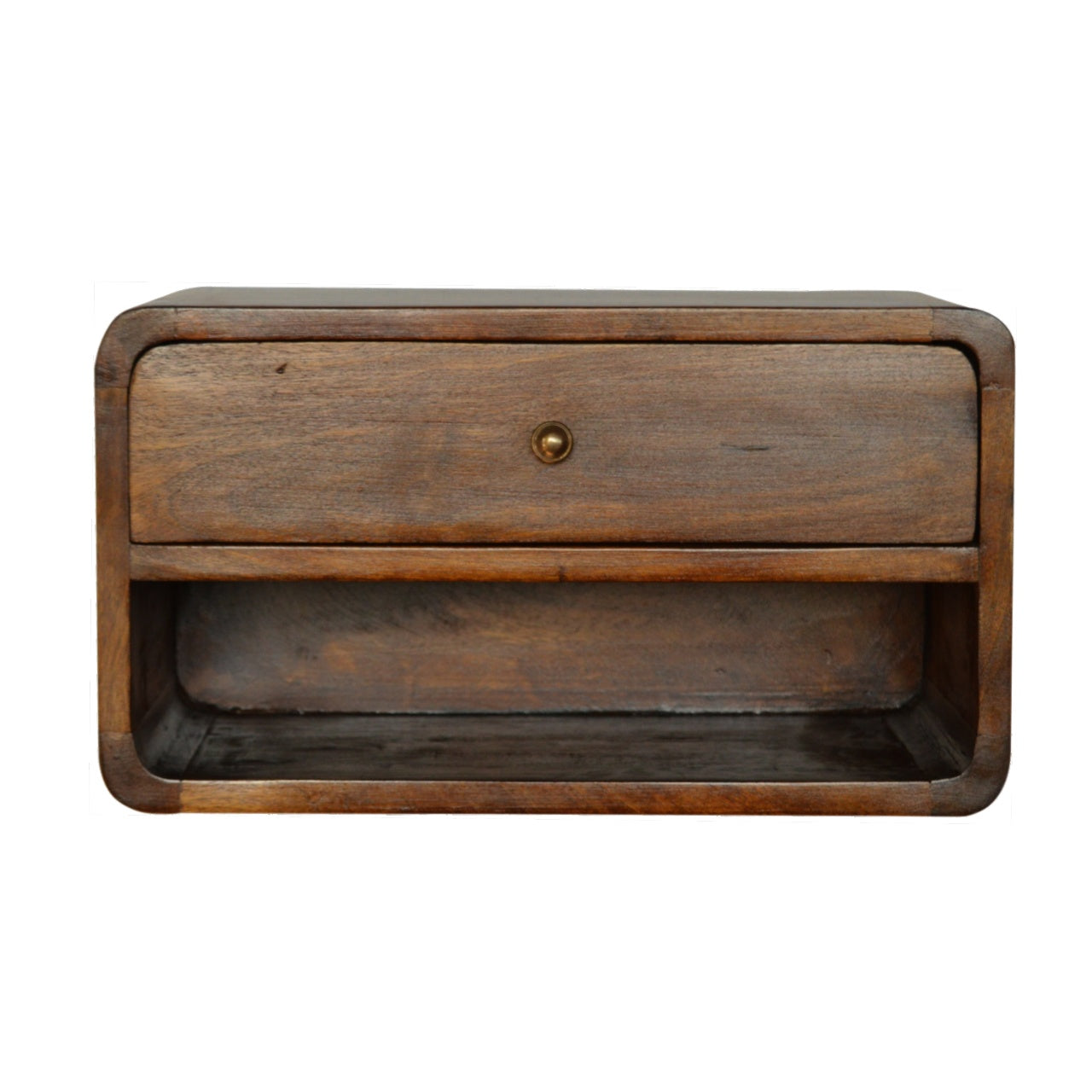 Bologna Minimalist Chestnut Mango Wood Curve Floating Bedside Table with Drawer