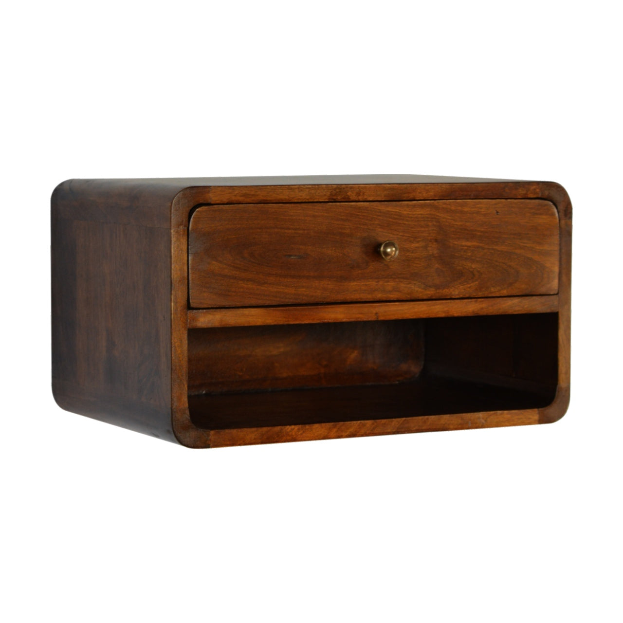 Bologna Minimalist Chestnut Mango Wood Curve Floating Bedside Table with Drawer