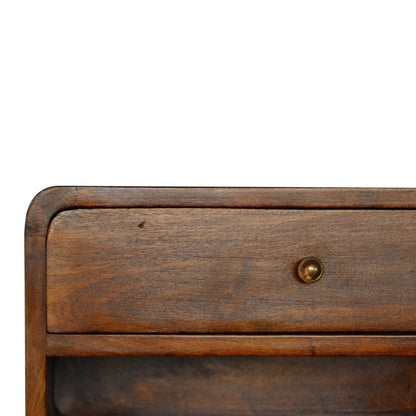 Bologna Minimalist Chestnut Mango Wood Curve Floating Bedside Table with Drawer