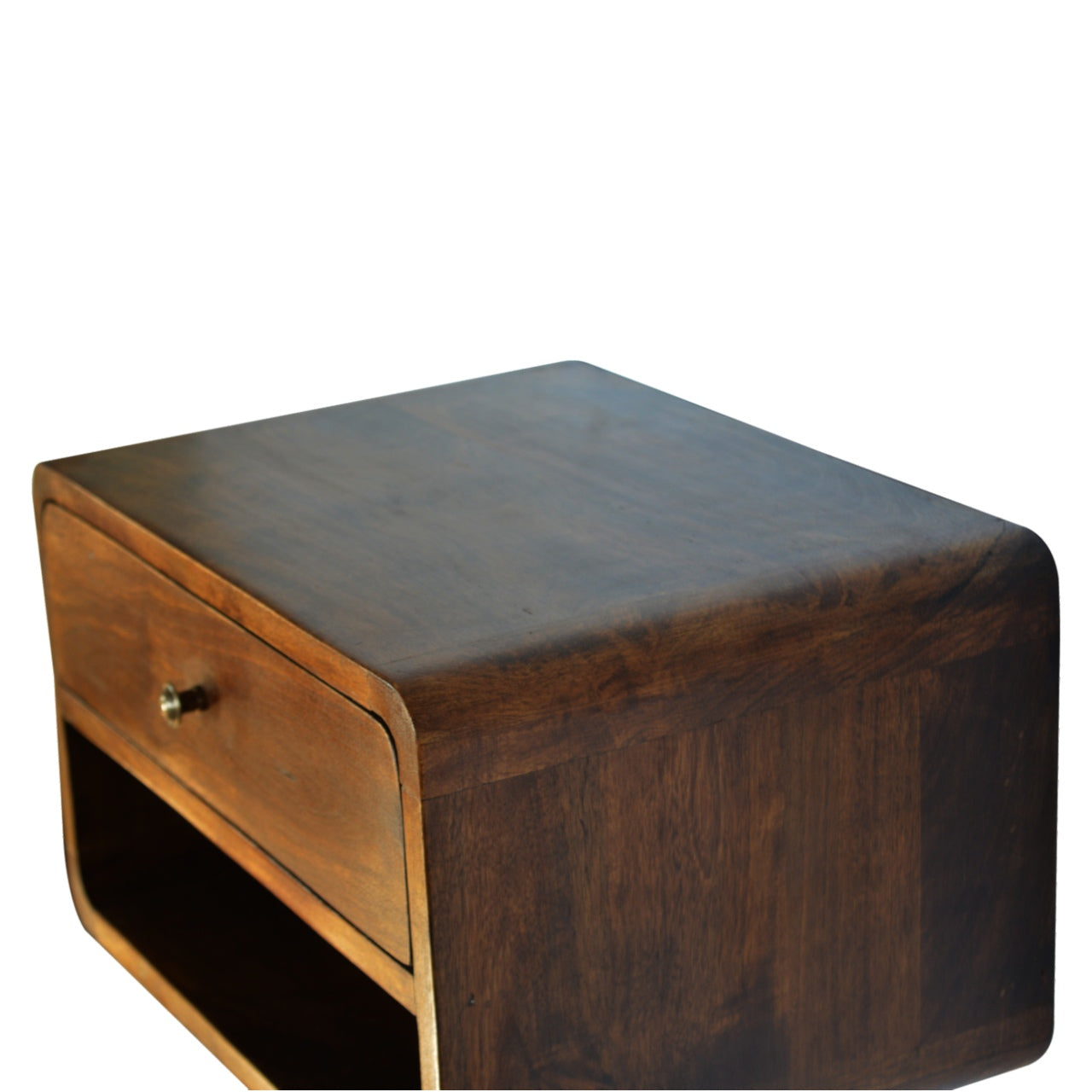 Bologna Minimalist Chestnut Mango Wood Curve Floating Bedside Table with Drawer