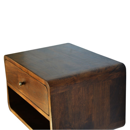 Bologna Minimalist Chestnut Mango Wood Curve Floating Bedside Table with Drawer