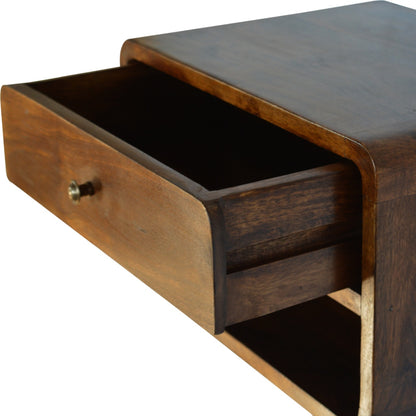 Bologna Minimalist Chestnut Mango Wood Curve Floating Bedside Table with Drawer