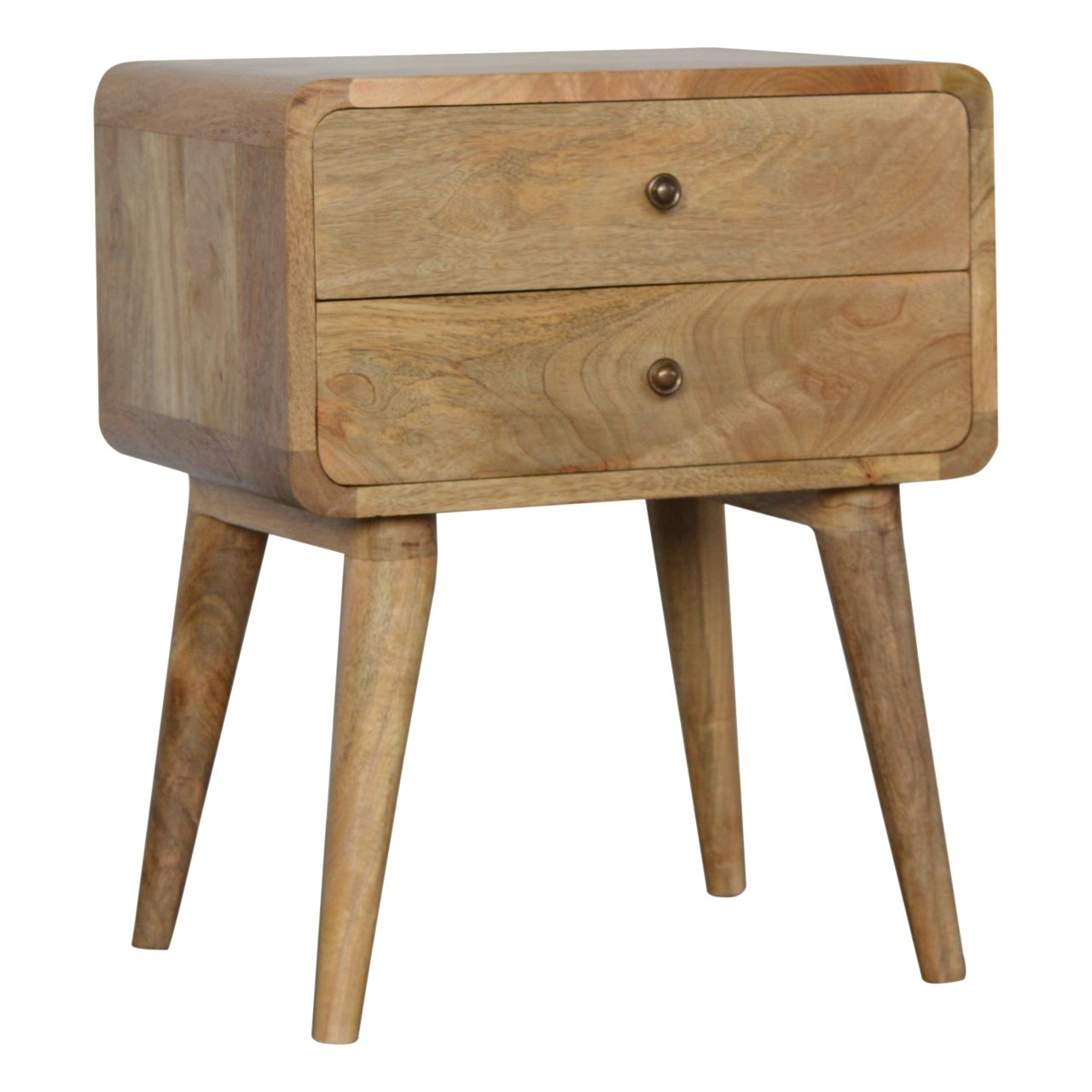 Trapani Curved Oak Mango Wood Bedside Table 2 Drawers