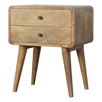 Trapani Curved Oak Mango Wood Bedside Table 2 Drawers