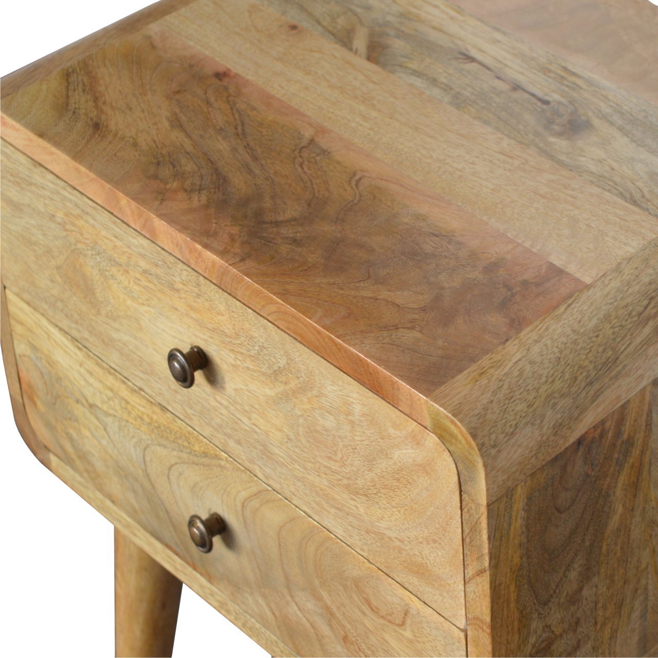 Trapani Curved Oak Mango Wood Bedside Table 2 Drawers