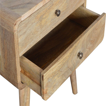 Trapani Curved Oak Mango Wood Bedside Table 2 Drawers