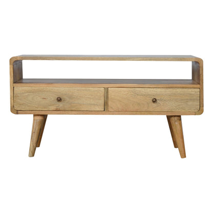 Urbino Curved Oak Mango Wood Low TV Media Unit 2 Drawers