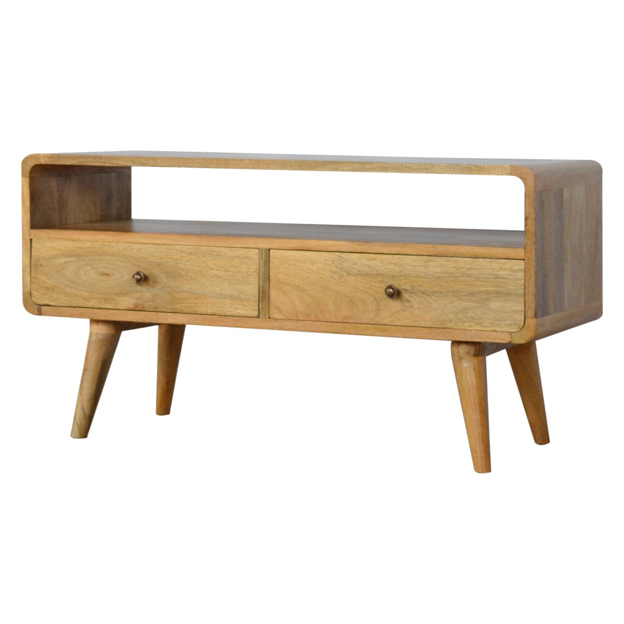 Urbino Curved Oak Mango Wood Low TV Media Unit 2 Drawers