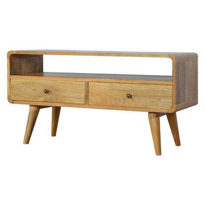 Urbino Curved Oak Mango Wood Low TV Media Unit 2 Drawers