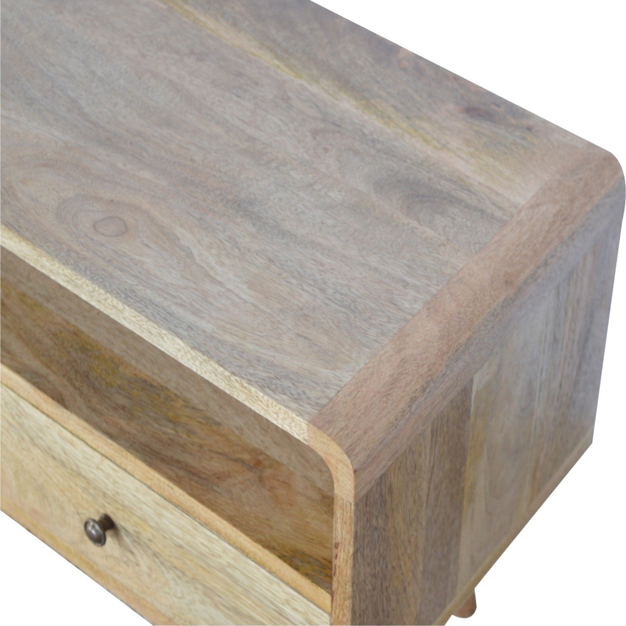 Urbino Curved Oak Mango Wood Low TV Media Unit 2 Drawers