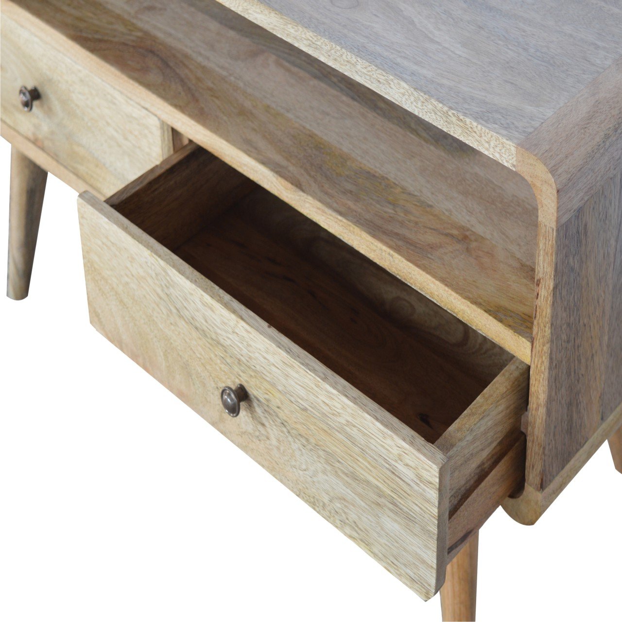 Urbino Curved Oak Mango Wood Low TV Media Unit 2 Drawers