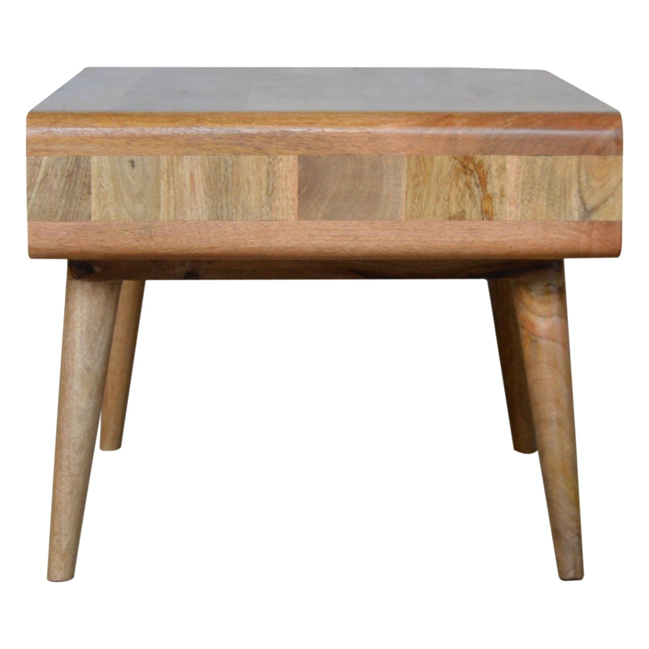 Urbino Curved Oak Mango Wood Coffee Table 2 Side Drawers Open Shelves