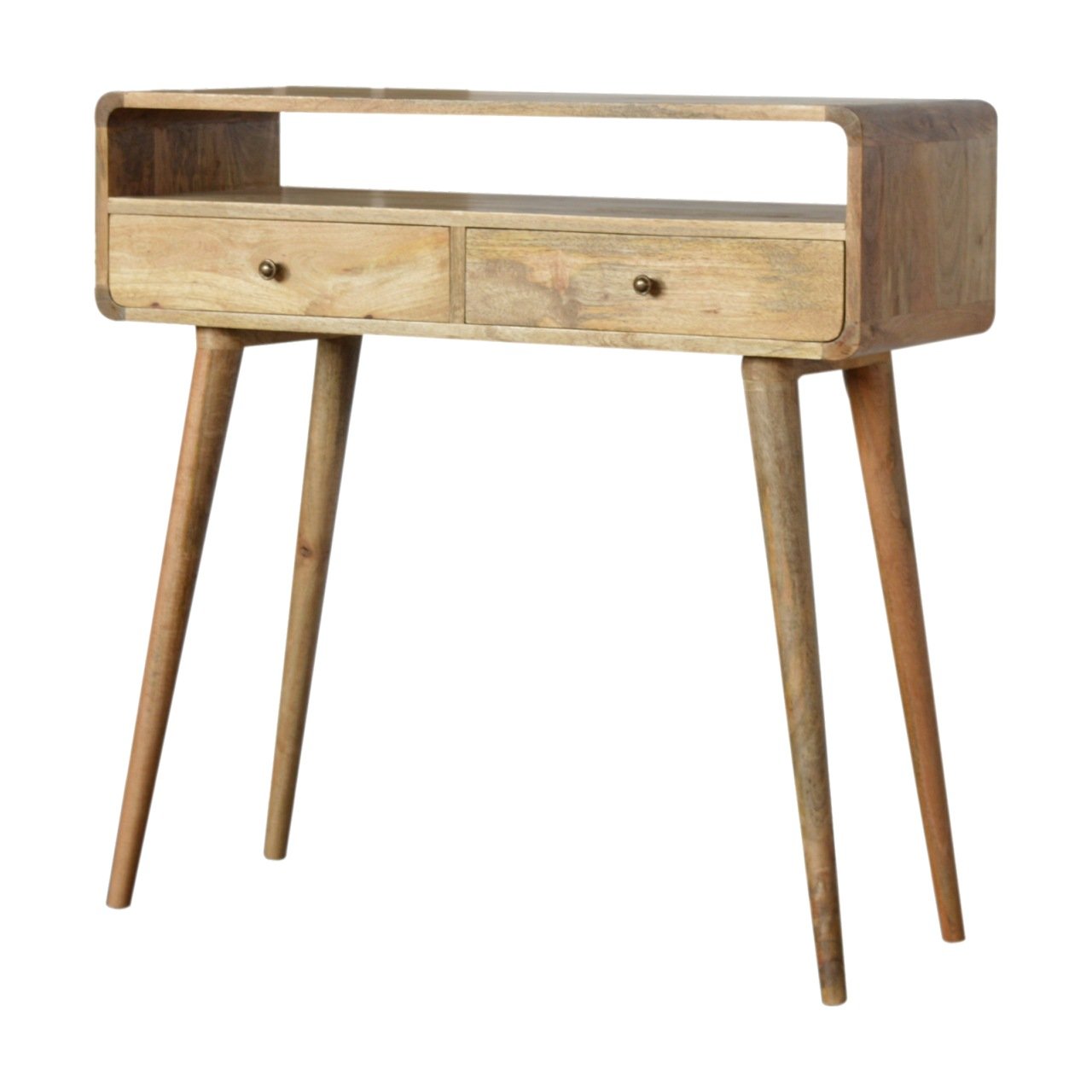 Urbino Curved Mango Wood Console Table 2 Drawer and Open Shelf