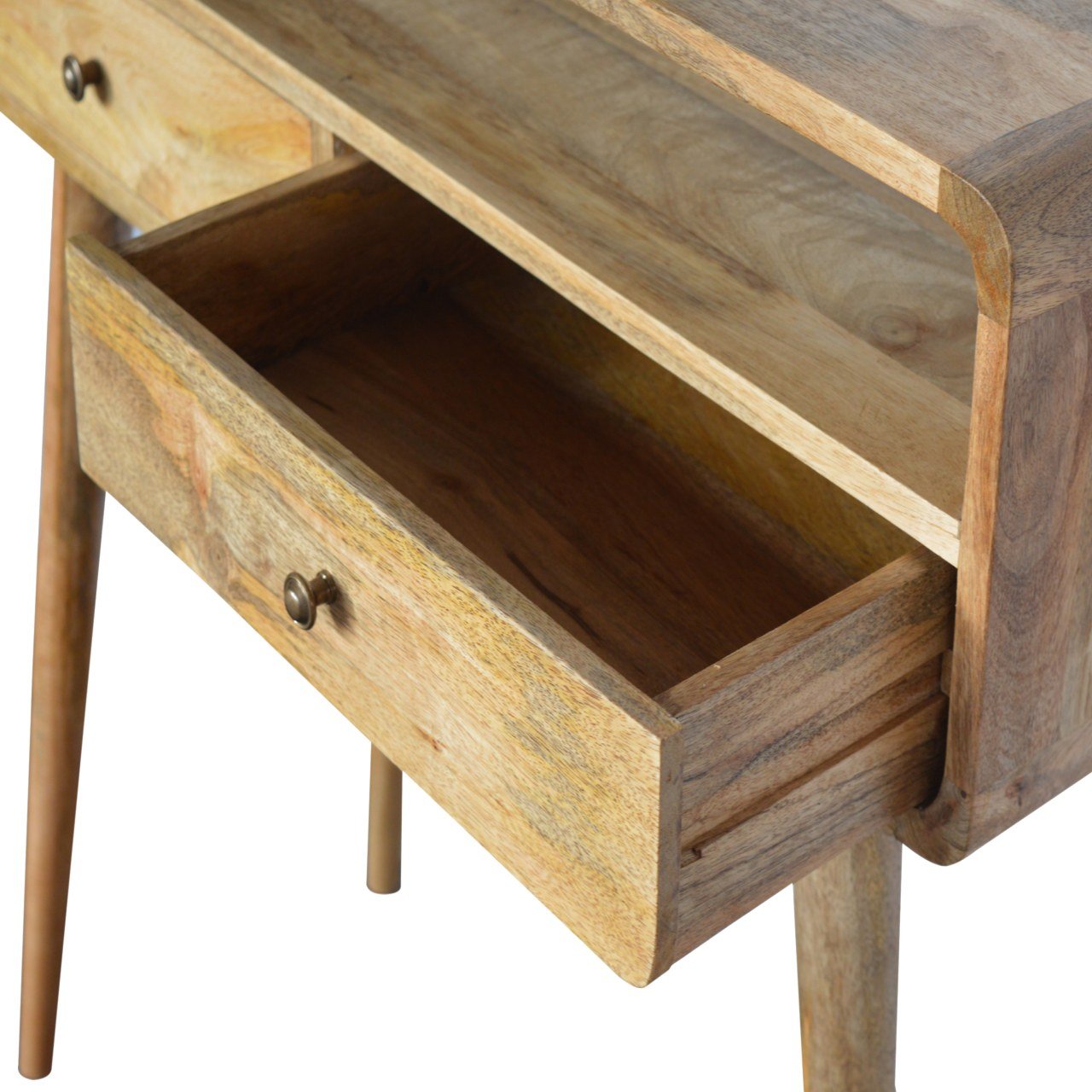 Urbino Curved Mango Wood Console Table 2 Drawer and Open Shelf