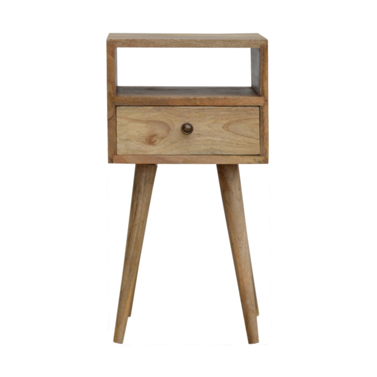 Parma Mini Oak Mango Wood Bedside Table with Drawer and Open Shelf