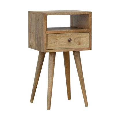 Parma Mini Oak Mango Wood Bedside Table with Drawer and Open Shelf