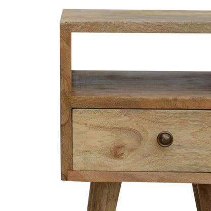 Parma Mini Oak Mango Wood Bedside Table with Drawer and Open Shelf