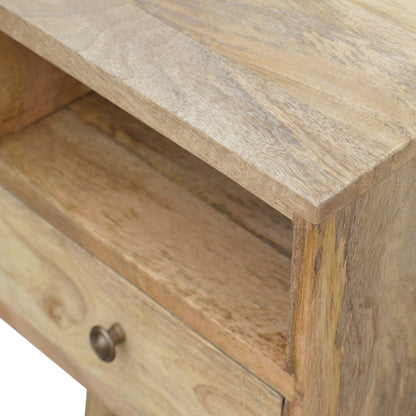 Parma Mini Oak Mango Wood Bedside Table with Drawer and Open Shelf