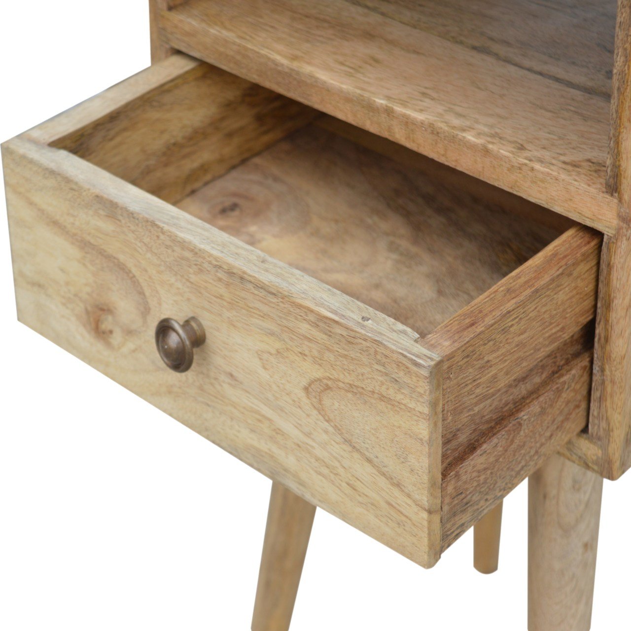 Parma Mini Oak Mango Wood Bedside Table with Drawer and Open Shelf