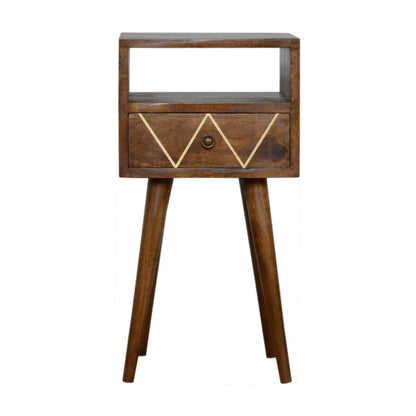 Ferrara Mini Geometric Brass Pattern Bedside Table with Drawer and Open Shelf