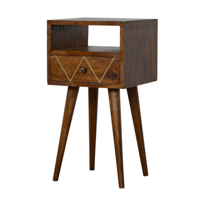 Ferrara Mini Geometric Brass Pattern Bedside Table with Drawer and Open Shelf