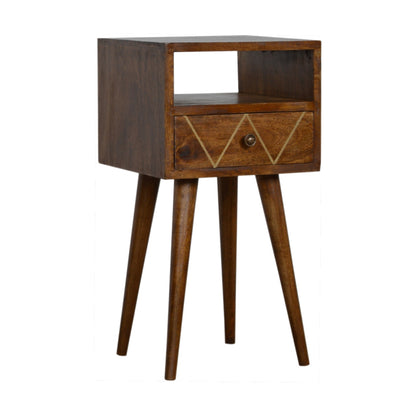 Ferrara Mini Geometric Brass Pattern Bedside Table with Drawer and Open Shelf