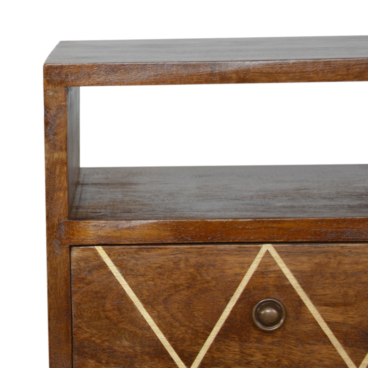 Ferrara Mini Geometric Brass Pattern Bedside Table with Drawer and Open Shelf