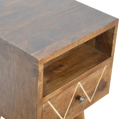 Ferrara Mini Geometric Brass Pattern Bedside Table with Drawer and Open Shelf