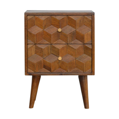 Arezzo Chestnut Mango Wood Cube Carved Bedside Table