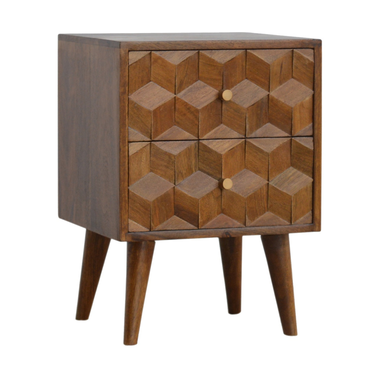 Arezzo Chestnut Mango Wood Cube Carved Bedside Table